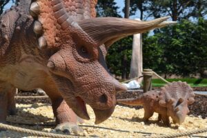 Tricaratops family at dinosaur mini golf
