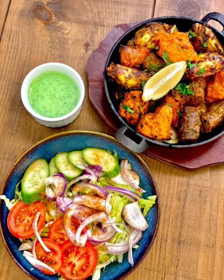 Spiced balti dish with a side salad and green chutney served at Wolverhampton Adventure Golf